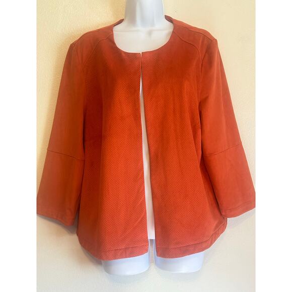 Chico's women's SZ 2 Burnt orange/Red open-front lightweight jacket-cardigan - Picture 1 of 15